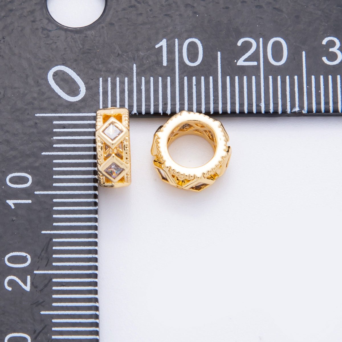 18K Gold Filled Clear CZ Rhombus Thin Rondelle Bead Spacer | AF1057