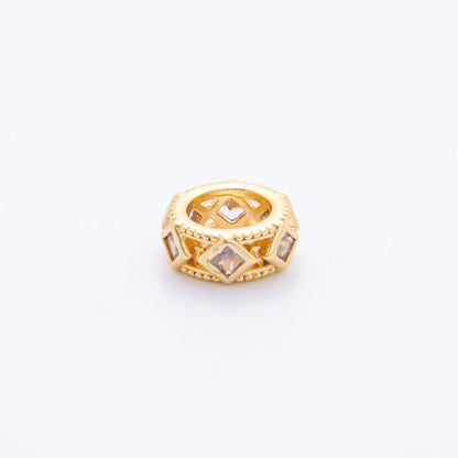 18K Gold Filled Clear CZ Rhombus Thin Rondelle Bead Spacer | AF1057