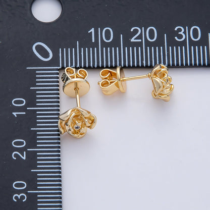18K Gold Filled Clear CZ Rose Flower Molten Stud Earrings Findings in Gold &amp; Silver | Z1601