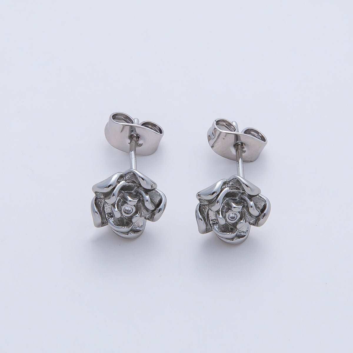 18K Gold Filled Clear CZ Rose Flower Molten Stud Earrings Findings in Gold &amp; Silver | Z1601