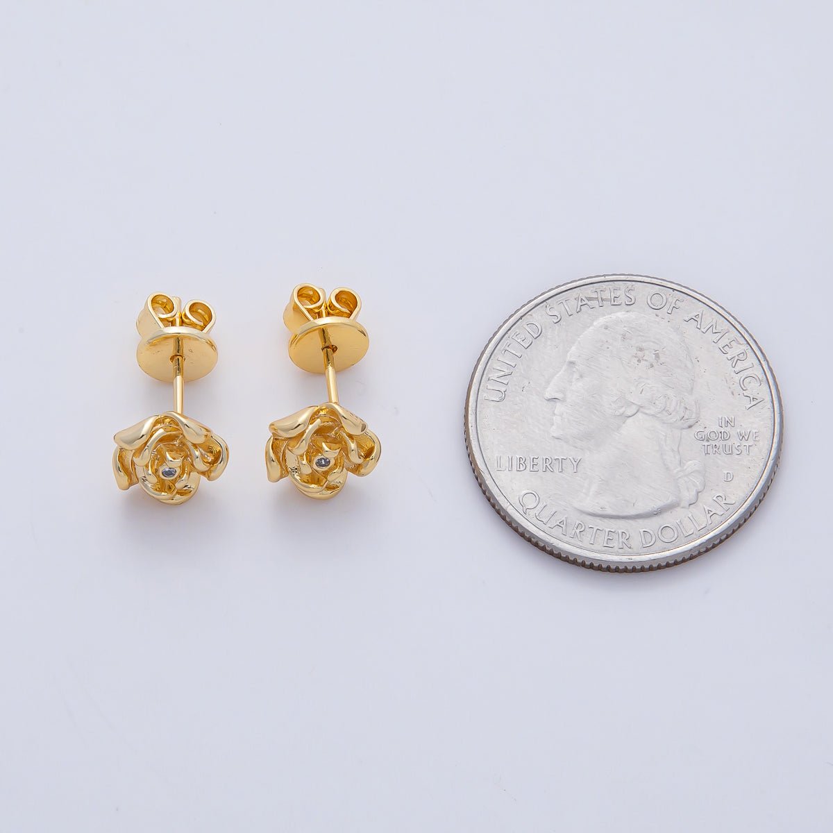 18K Gold Filled Clear CZ Rose Flower Molten Stud Earrings Findings in Gold &amp; Silver | Z1601
