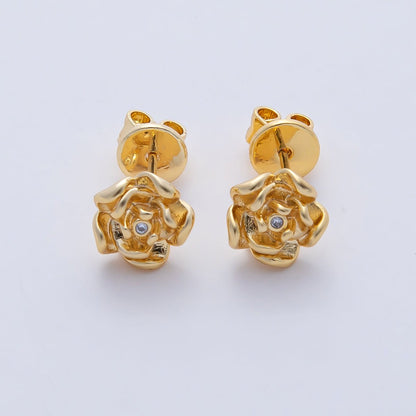 18K Gold Filled Clear CZ Rose Flower Molten Stud Earrings Findings in Gold &amp; Silver | Z1601