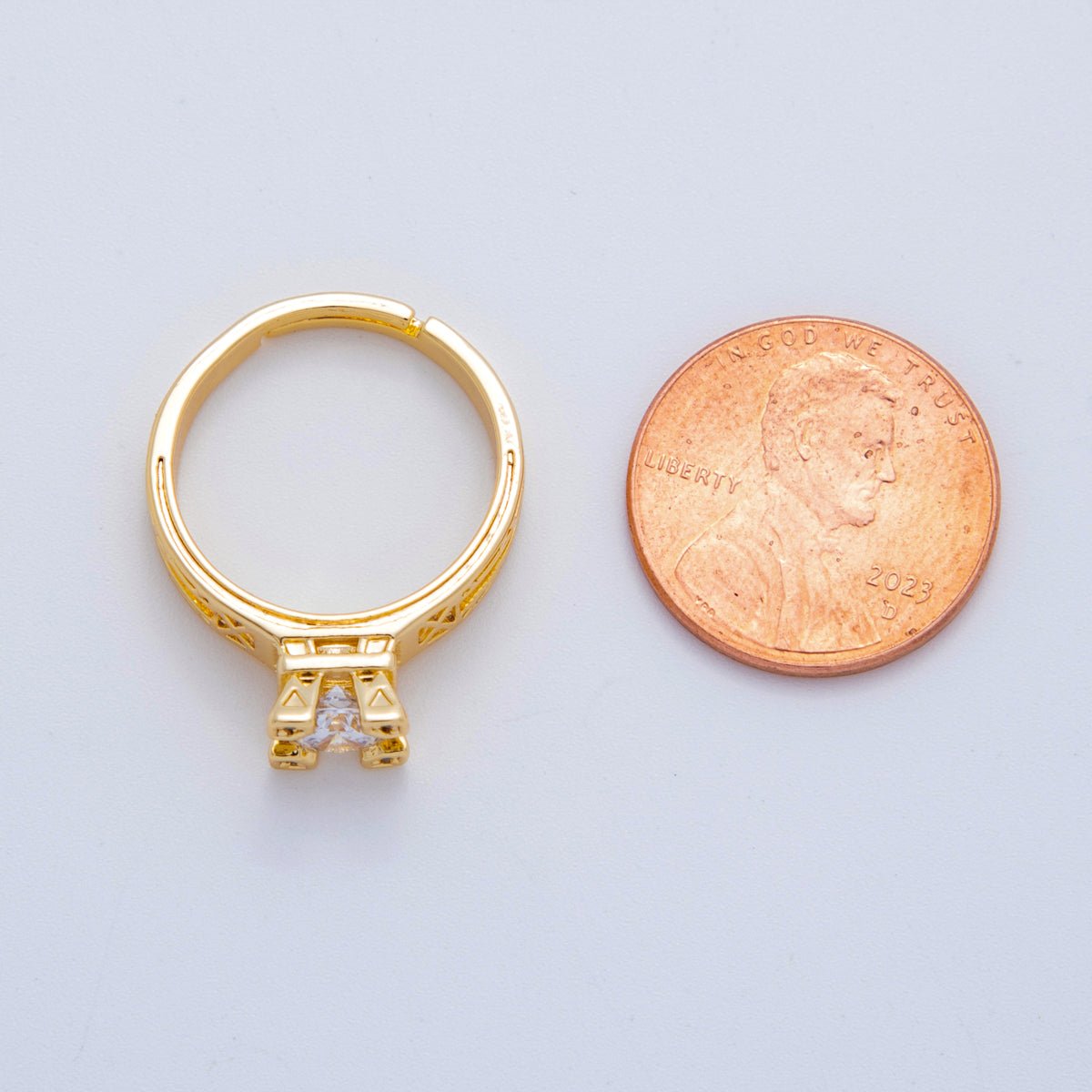 18K Gold Filled Clear CZ Solitaire Geometric Band Ring | O2030