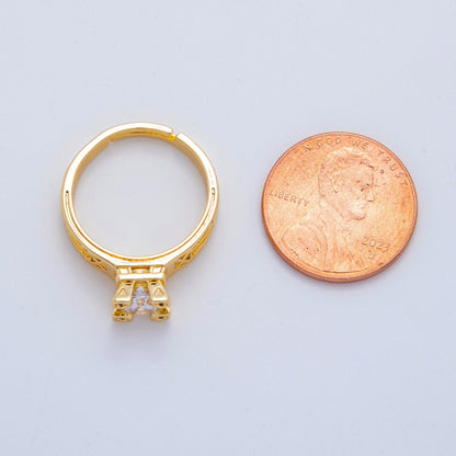18K Gold Filled Clear CZ Solitaire Geometric Band Ring | O2030
