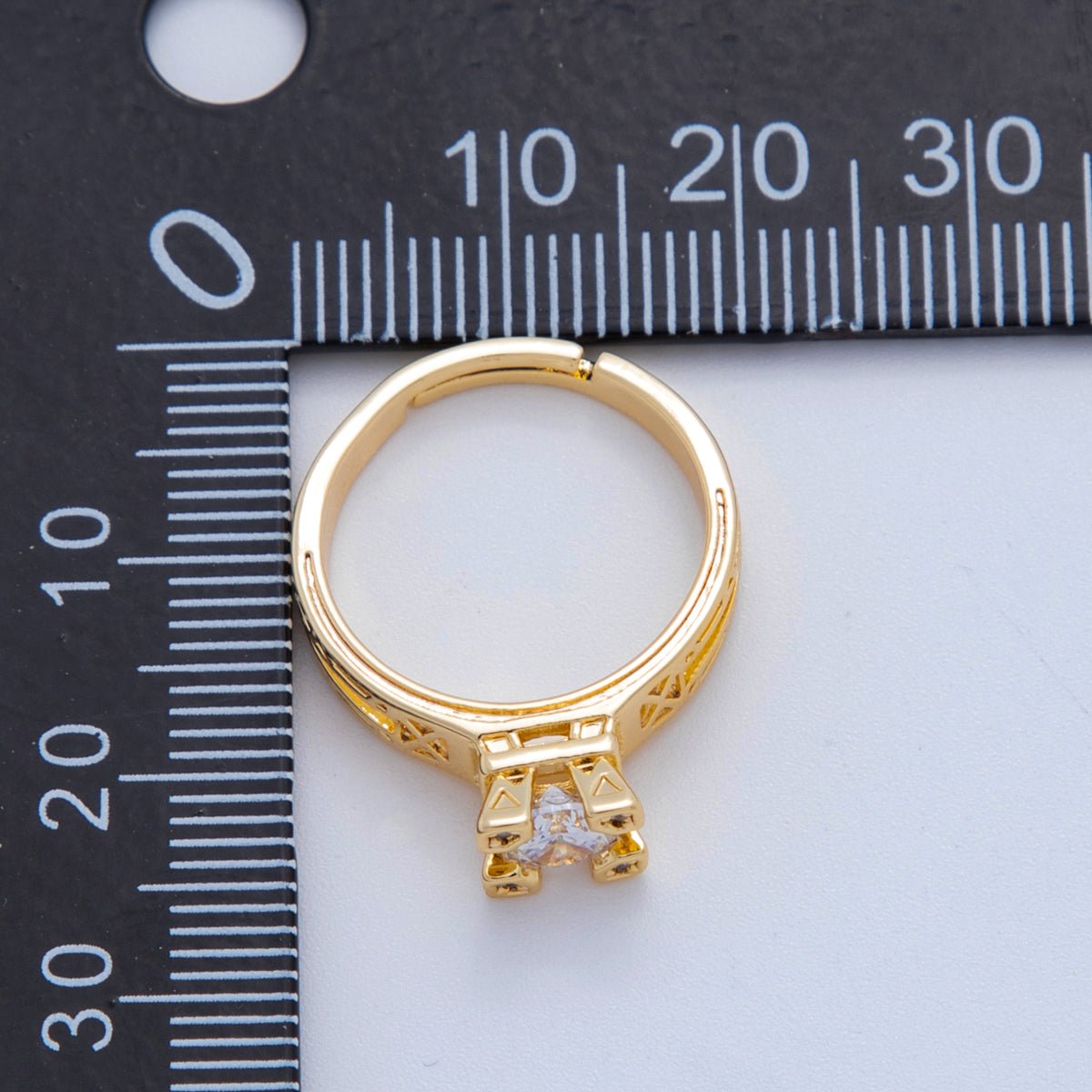 18K Gold Filled Clear CZ Solitaire Geometric Band Ring | O2030