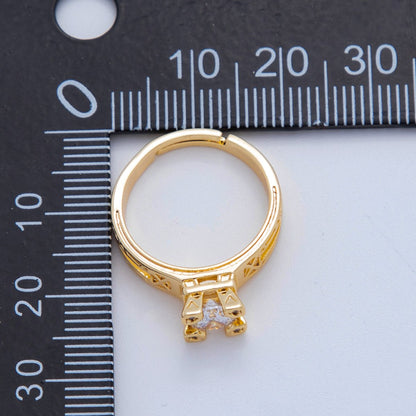 18K Gold Filled Clear CZ Solitaire Geometric Band Ring | O2030