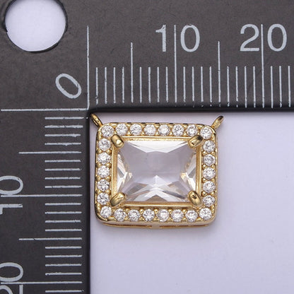 18K Gold Filled Clear CZ Square Charm Connector for Necklace MakingY-448