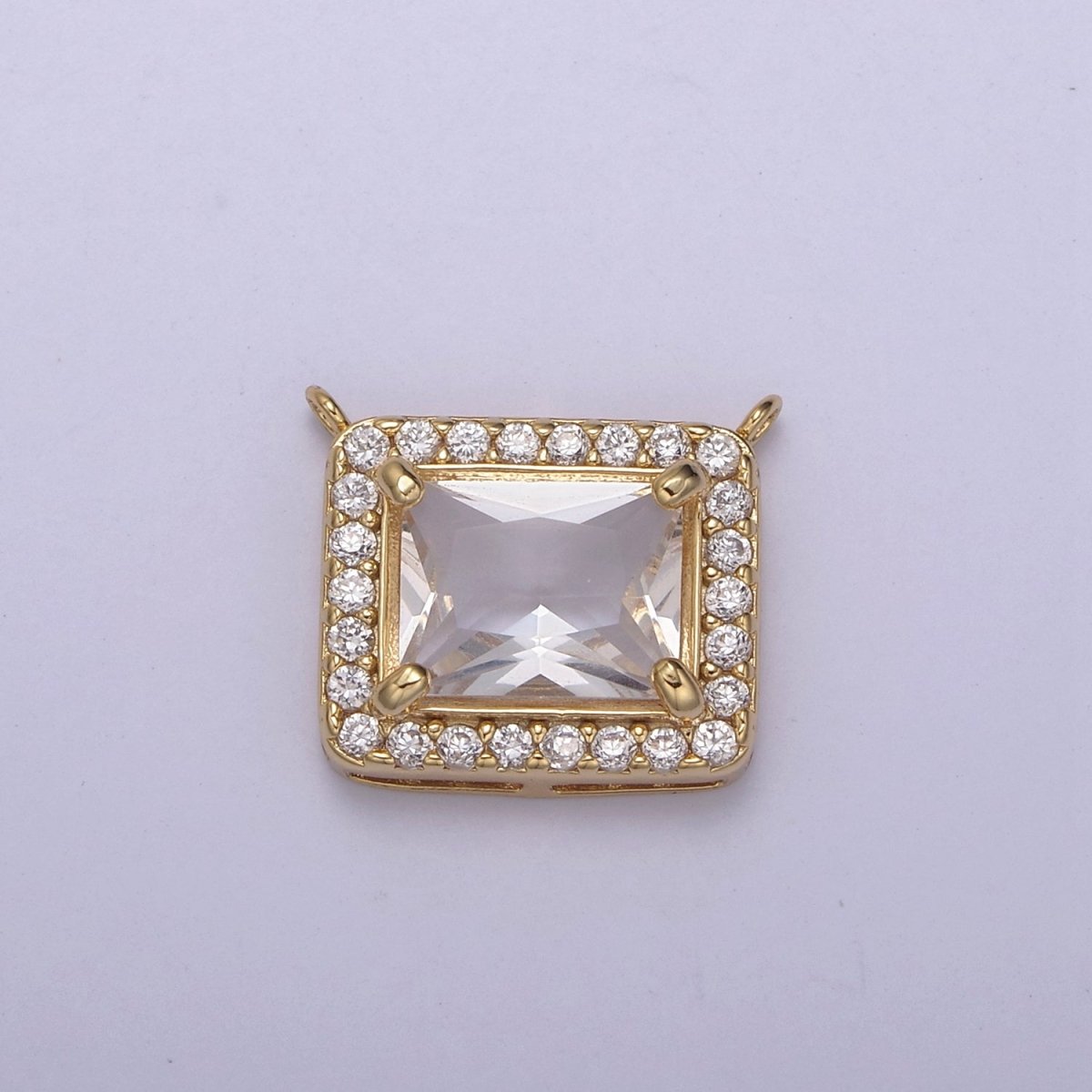 18K Gold Filled Clear CZ Square Charm Connector for Necklace MakingY-448
