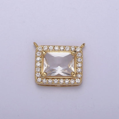 18K Gold Filled Clear CZ Square Charm Connector for Necklace MakingY-448