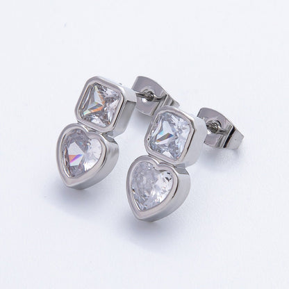 18K Gold Filled Clear CZ Square Heart Bezel Drop Studs Earrings in Gold &amp; Silver | AD1561 AD1562
