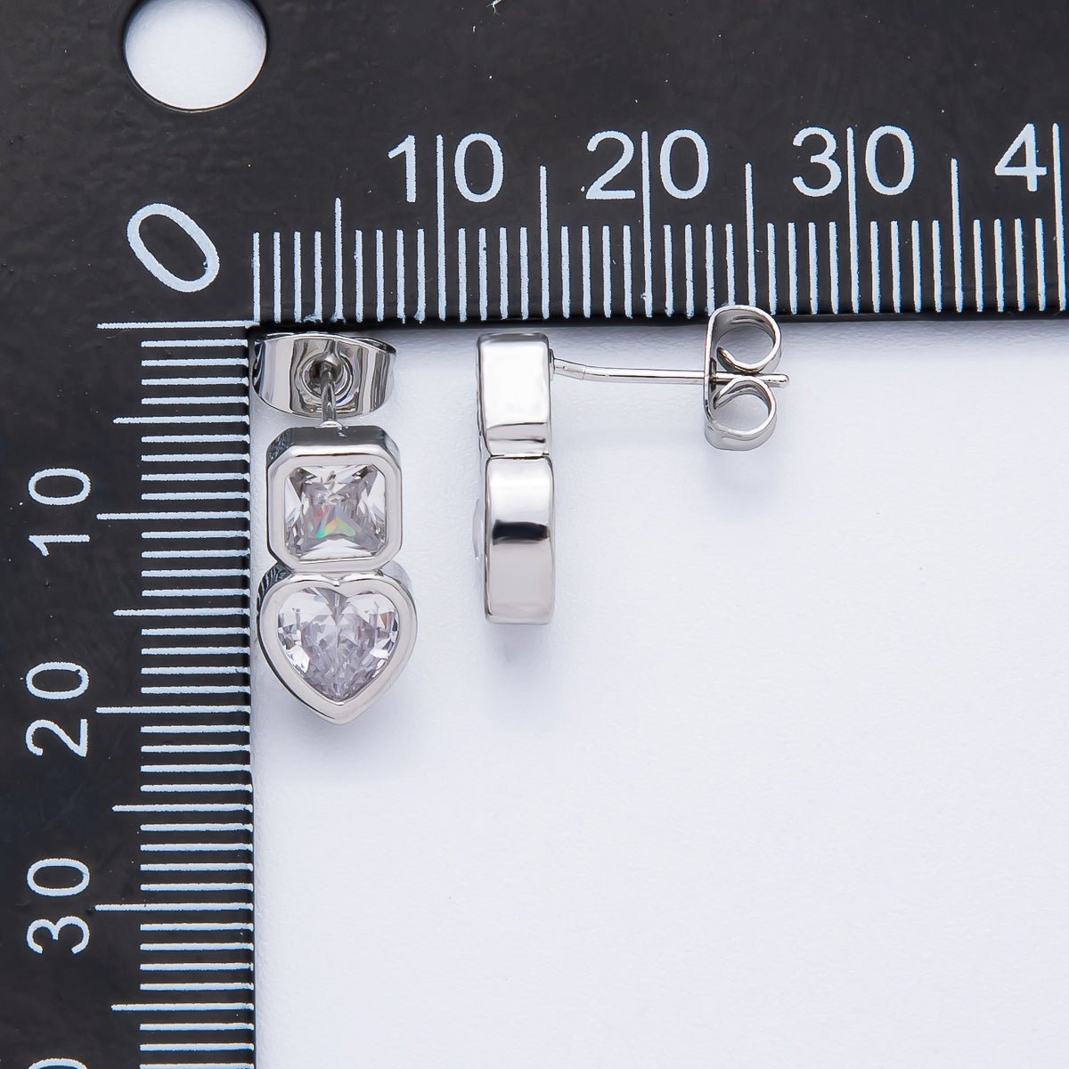 18K Gold Filled Clear CZ Square Heart Bezel Drop Studs Earrings in Gold &amp; Silver | AD1561 AD1562