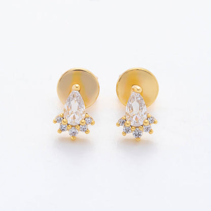 18K Gold Filled Clear CZ Teardrop Micro Paved CZ Studs Earrings | AJ202