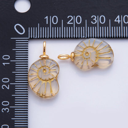 18K Gold Filled Clear Gold-Lined Nautilus Sea Shell Drop Pendant | AF291