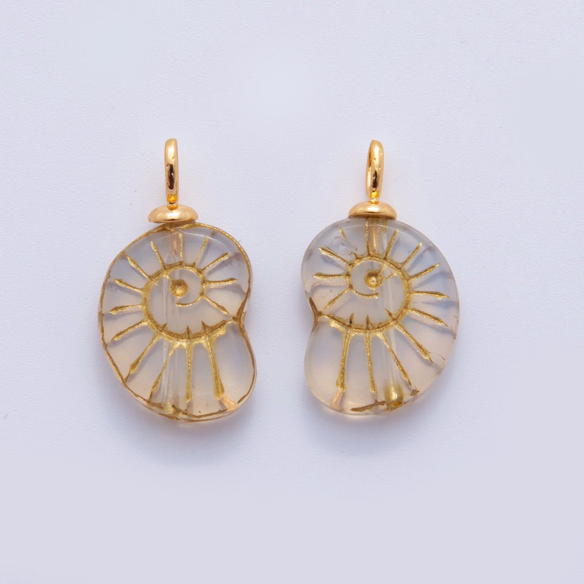 18K Gold Filled Clear Gold-Lined Nautilus Sea Shell Drop Pendant | AF291