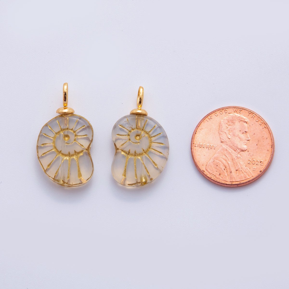 18K Gold Filled Clear Gold-Lined Nautilus Sea Shell Drop Pendant | AF291