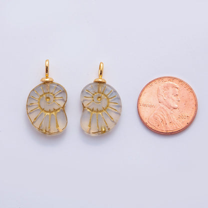 18K Gold Filled Clear Gold-Lined Nautilus Sea Shell Drop Pendant | AF291