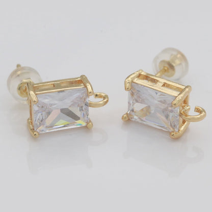 18K Gold Filled Clear / Green Baguette Cubic Zirconia Stud Drop Open Loop Earrings Supply  L-500 L-501