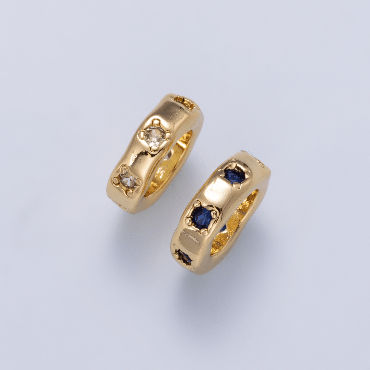 18K Gold Filled Clear, Green CZ Dotted Rondelle Wheel Spacer Beads | Beads-00135 Beads-00136