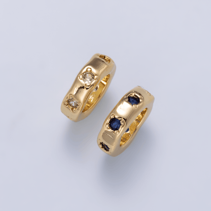 18K Gold Filled Clear, Green CZ Dotted Rondelle Wheel Spacer Beads | Beads-00135 Beads-00136