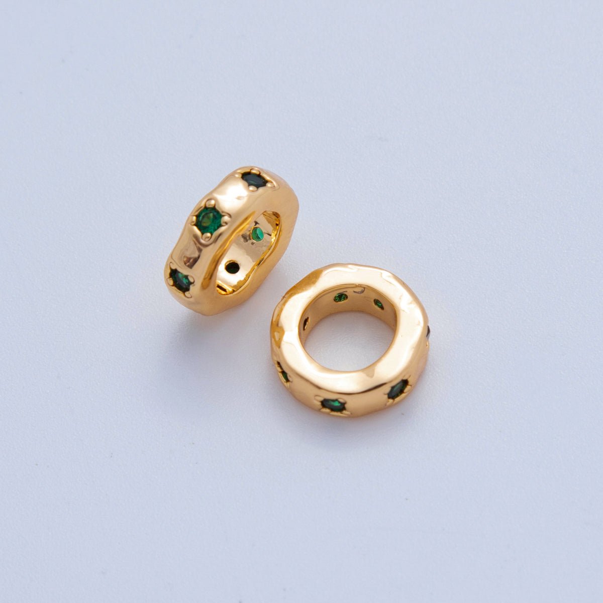 18K Gold Filled Clear, Green CZ Dotted Rondelle Wheel Spacer Beads | Beads-00135 Beads-00136
