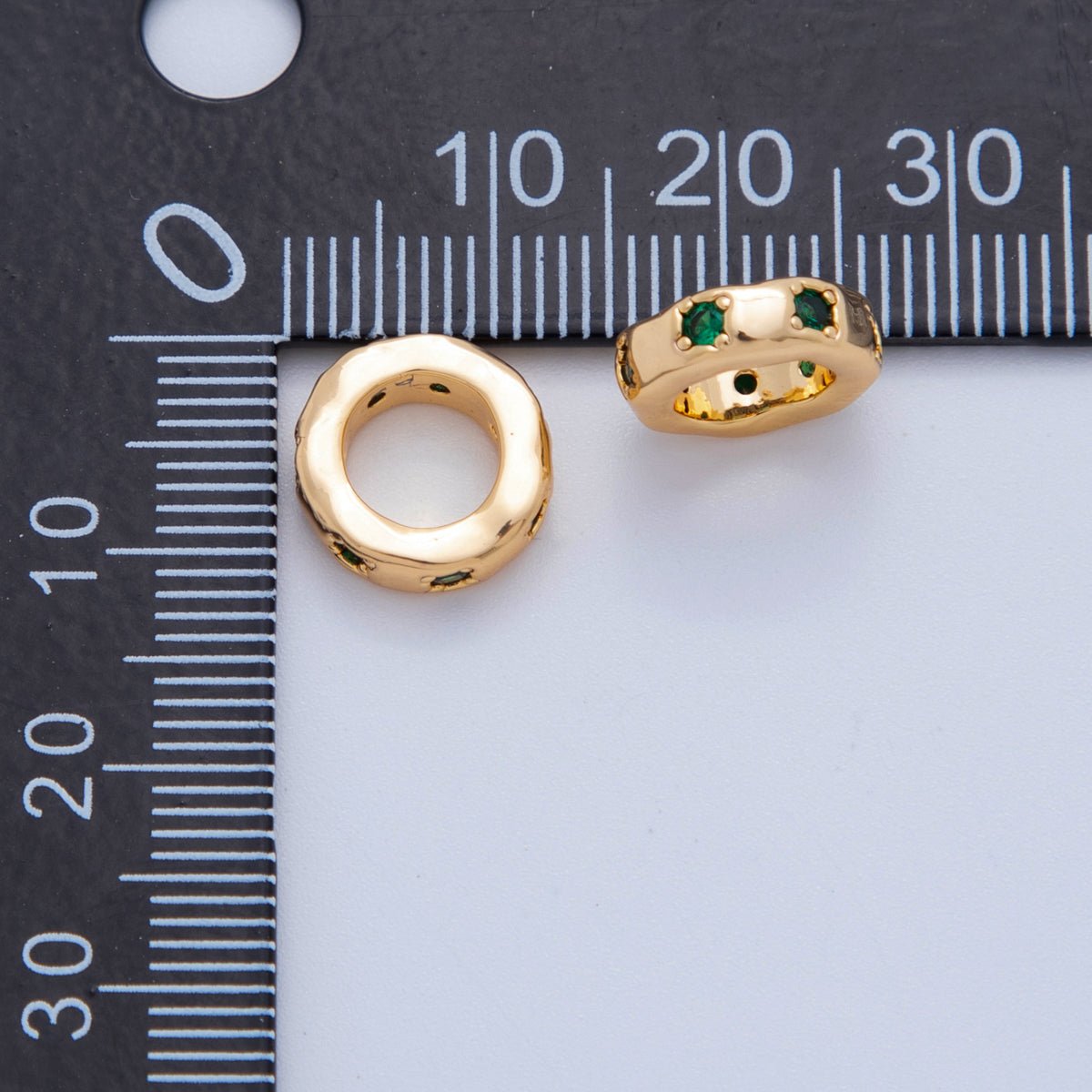 18K Gold Filled Clear, Green CZ Dotted Rondelle Wheel Spacer Beads | Beads-00135 Beads-00136