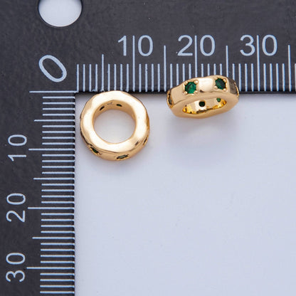 18K Gold Filled Clear, Green CZ Dotted Rondelle Wheel Spacer Beads | Beads-00135 Beads-00136