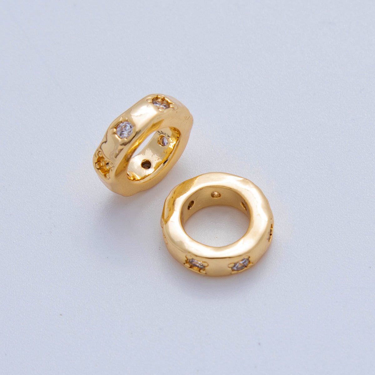 18K Gold Filled Clear, Green CZ Dotted Rondelle Wheel Spacer Beads | Beads-00135 Beads-00136