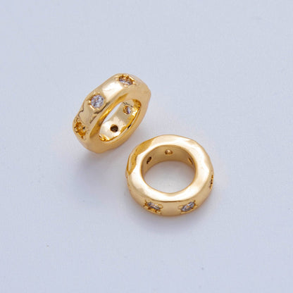 18K Gold Filled Clear, Green CZ Dotted Rondelle Wheel Spacer Beads | Beads-00135 Beads-00136