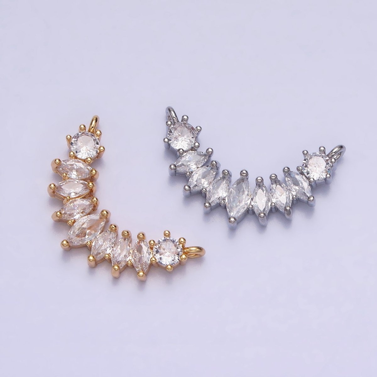 18K Gold Filled Clear Marquise CZ Curved Lined Connector in Gold &amp; Silver | Y-845