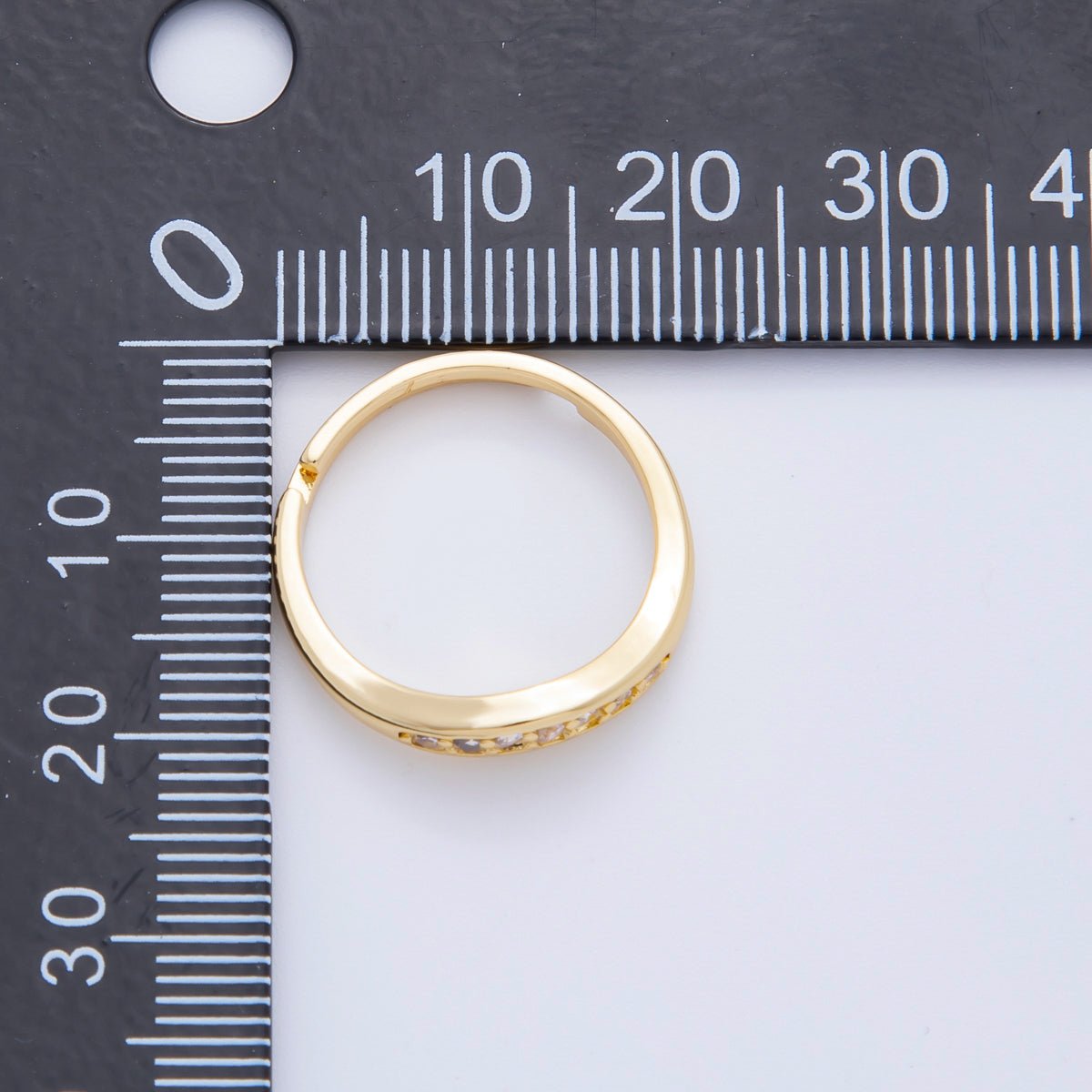 18K Gold Filled Clear Micro Paved CZ Adjustable Thin Band Ring | O2255