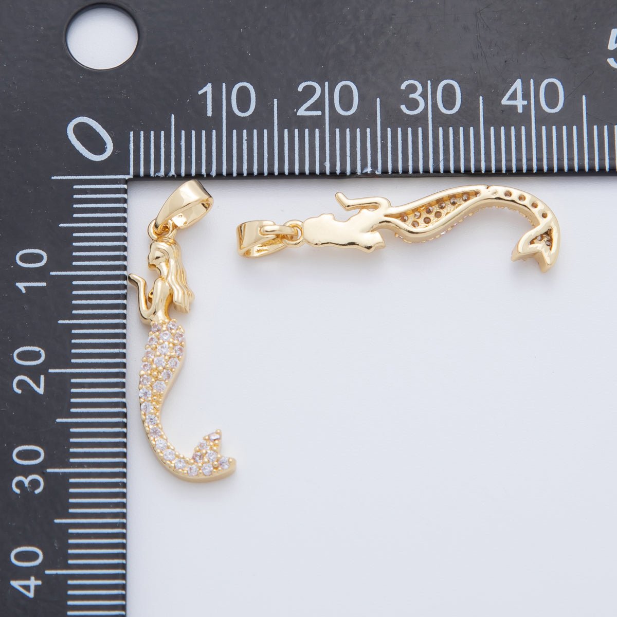 18K Gold Filled Clear Micro Paved CZ Mermaid Pendant | AH768