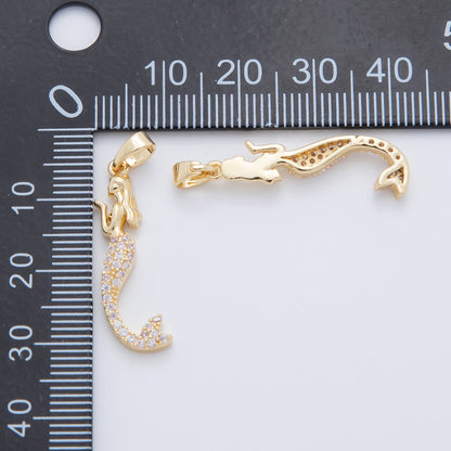 18K Gold Filled Clear Micro Paved CZ Mermaid Pendant | AH768