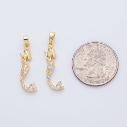 18K Gold Filled Clear Micro Paved CZ Mermaid Pendant | AH768