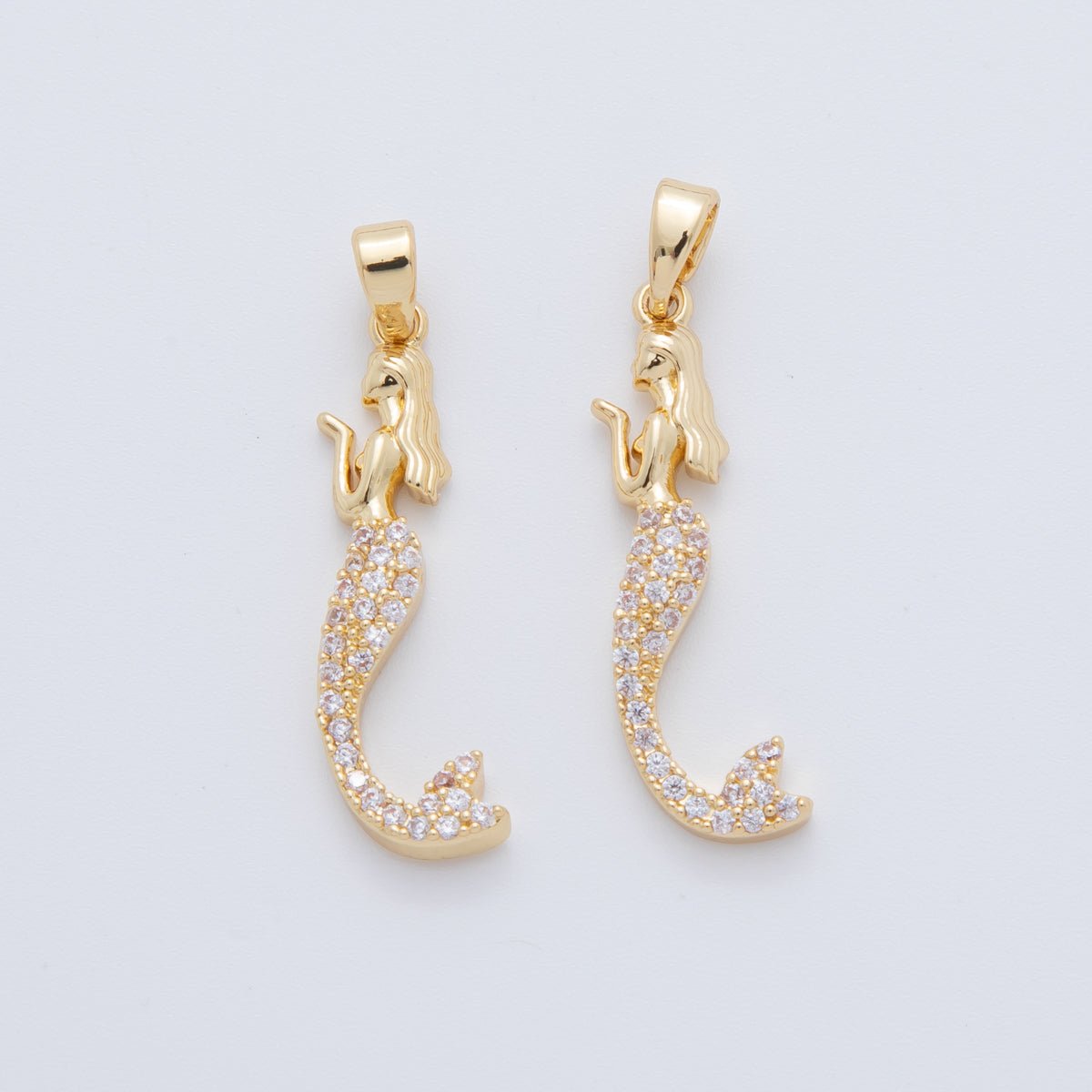 18K Gold Filled Clear Micro Paved CZ Mermaid Pendant | AH768