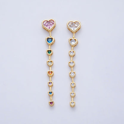 18K Gold Filled Clear, Multicolor Heart CZ Bezel Gradient Drop Bead | B419