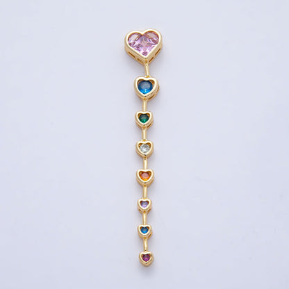18K Gold Filled Clear, Multicolor Heart CZ Bezel Gradient Drop Bead | B419