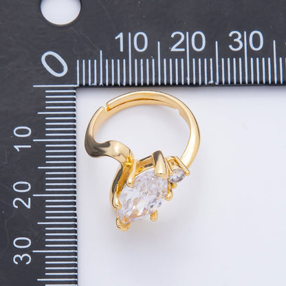 18K Gold Filled Clear, Pink Marquise CZ Solitaire Curved Adjustable Ring | O02243