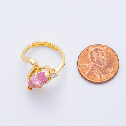 18K Gold Filled Clear, Pink Marquise CZ Solitaire Curved Adjustable Ring | O02243