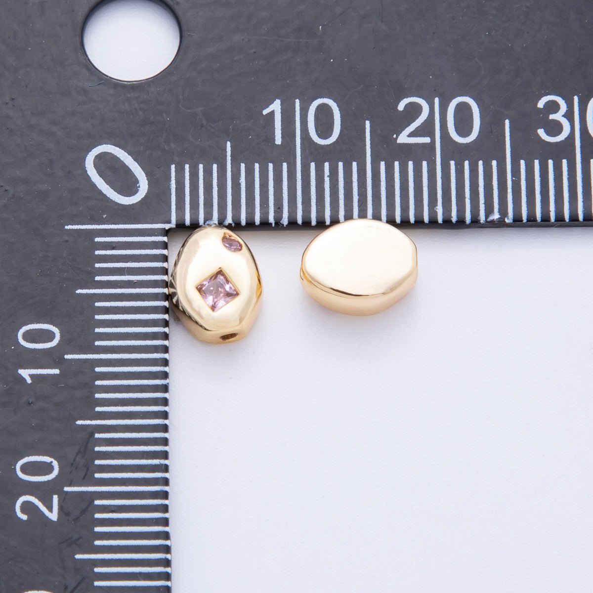 18K Gold Filled Clear, Pink Rhombus CZ Geometric Oval Bead Spacer | AF1022 AF1023