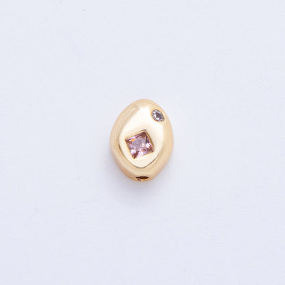 18K Gold Filled Clear, Pink Rhombus CZ Geometric Oval Bead Spacer | AF1022 AF1023