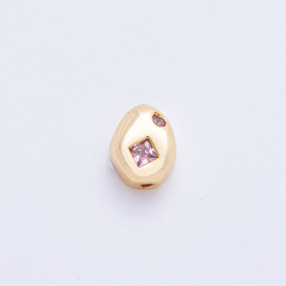 18K Gold Filled Clear, Pink Rhombus CZ Geometric Oval Bead Spacer | AF1022 AF1023