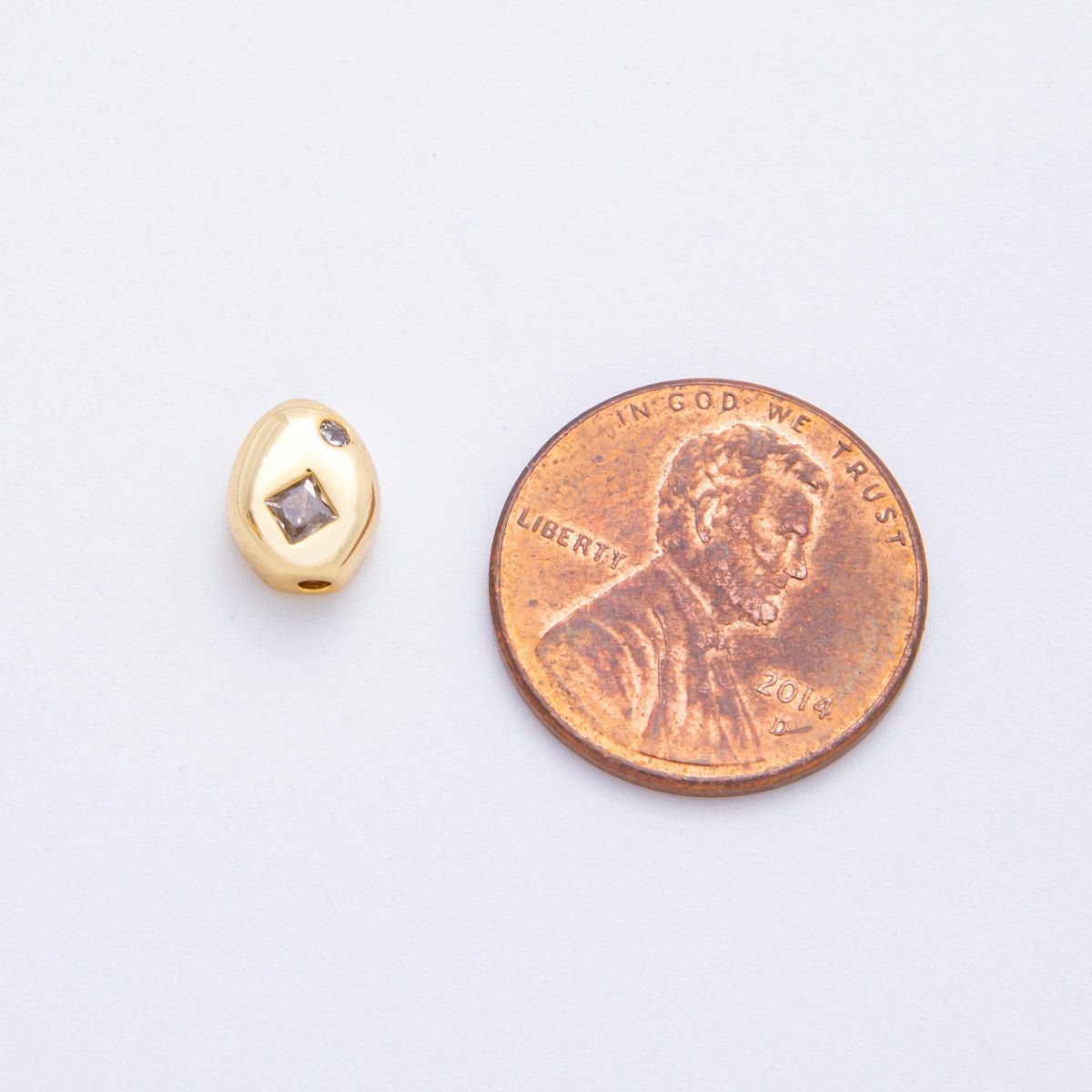 18K Gold Filled Clear, Pink Rhombus CZ Geometric Oval Bead Spacer | AF1022 AF1023