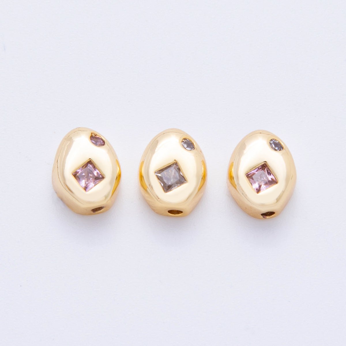 18K Gold Filled Clear, Pink Rhombus CZ Geometric Oval Bead Spacer | AF1022 AF1023