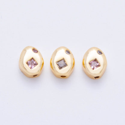 18K Gold Filled Clear, Pink Rhombus CZ Geometric Oval Bead Spacer | AF1022 AF1023