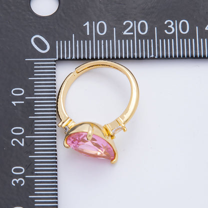 18K Gold Filled Clear, Pink Teardrop CZ Cluster Solitaire Adjustable Ring | O02187