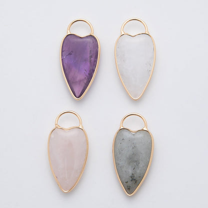 18K Gold Filled Clear Quartz, Grey Agate, Rose Quartz, Amethyst Heart Padlock Charm | X250 - X323