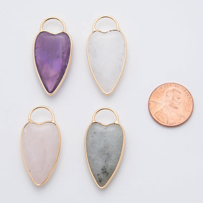 18K Gold Filled Clear Quartz, Grey Agate, Rose Quartz, Amethyst Heart Padlock Charm | X250 - X323