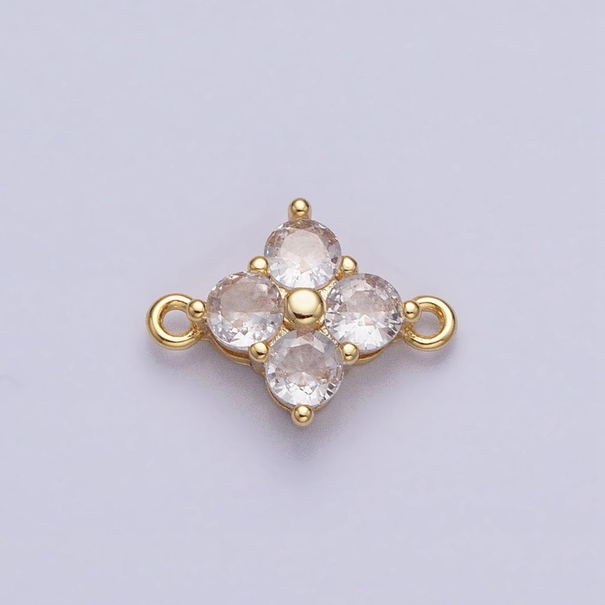 18K Gold Filled Clear Quatrefoil Clover Flower Connector in Gold &amp; Silver | Y-00843