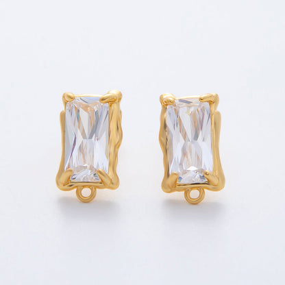 18K Gold Filled Clear Rectangle Baguette CZ Molten Drop Stud Earrings Findings Closed Loop | Z1447
