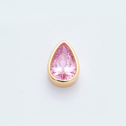 18K Gold Filled Clear, Red, Green, Pink CZ Teardrop Bezel Bead Charm | AF1032 AF1056